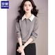 ROMON fake two-piece corduroy thickened shirt for women in autumn and winter fashion contrasting color atmosphere loose casual Polo collar top light gray L suitable for 100-110Jin Jin equals 0.5 kg