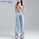 JEANSWEST Jeans Women's 2025 Autumn High Waisted Wide Leg Pants Drape Fashion Loose Women's Long Pants Women's Dark Blue XL