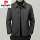 Pierre Cardin high-end 100% wool jacket coat men's lapel autumn and winter new goose down lining thickened double-sided woolen coat black removable goose down lining 2XL 185