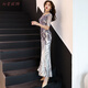 Meianjia evening dress women's new banquet noble and elegant long fishtail temperament celebrity sexy host slim golden L