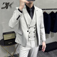 DK brand men's suit suit men's autumn high-end three-piece Korean version slim business casual professional small suit black suit + pants come with tie + bow tie + belt S