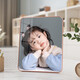 Fantasy baby photo crystal table with rose rounded corner photo frame. Customizable wedding photo studio quality. Single frame. Rose gold - rounded corner table (vertical version). 8 inches 15.2x20.3cm. High definition production - studio quality.