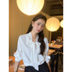 Pusumede Moonlight Flicker Lace-up Bow White Shirt Feminine Commuting Shirt Design Top White M