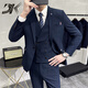 DK brand men's suit suit men's autumn high-end three-piece Korean version slim business casual professional small suit black suit + pants come with tie + bow tie + belt S