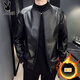 Playboy Baseball Collar Thickened Warm Leather Jacket Men's Slim Autumn and Winter Short Retro Youth and Middle-aged Leather Jacket Autumn and Winter Black Velvet Winter Velvet Thickened L Small