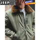 JEEP SPIRIT Workwear American Retro B15 Bomber Pilot Jacket Warm Fleece Collar Jacket Cotton Jacket Men Green 2 XL