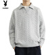 Playboy (PLAYBOY) twist long-sleeved sweater men's autumn and winter lazy style Henry collar American retro knitted versatile POLO shirt men's black M