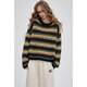 Fairy's Pocket Retro Striped Contrast Color Sweater Women's 2025 Autumn New Lazy Style Soft Waxy Wool Knitted Top Brown Stripe M