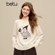 Betu Women's 2025 Winter New Sweater Fun Pattern Round Neck Simple Slim Top Women 2511T52 Light Apricot M