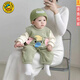 G.DUCKKIDS infant and toddler autumn and winter style suit, cute elephant male and female baby overalls two-piece set, plus velvet warm clothes, green rice elephant two-piece set 66cm