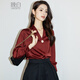 Late White Exclusive 2025 Autumn Fashionable and Western Style Top Chinese Red Long Sleeve Shirt Women's Shirt Dark Red M