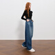 Three-color plus velvet 2025 winter new scimitar jeans casual loose trousers simple M haze blue M 160/68A