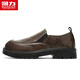 Pull back men's leather shoes 2025 autumn and winter new style slip-on soft sole men's business casual formal shoes brown 40