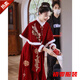 Meianjia New Chinese Cheongsam Toast Wear New Winter Long Sleeve Velvet Burgundy Bridal Wedding Dress for Women Burgundy Long S