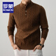 ROMON Heavyweight Sheep Wool Henley Collar Sweater Men's Spring and Autumn Thickened Warm Old Money Style Sweater Men's Bottoming Shirt Mocha Brown L 110