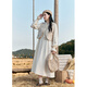 Zihan (ZIHAN) Zihan Japanese embroidered vest, stand collar, loose shirt dress, two-piece suit for women, autumn, beige S