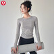 LU LU MOSTlulu Lulu matching sports top for women spring and summer slim round neck quick-drying running Pilates training fitness wear long CX-516 light gray M