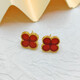 18K gold four-leaf clover earrings as a birthday gift for your girlfriend, versatile for daily commuting and dating, as a Valentine’s Day gift for girls, red