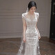 Ovivo fishtail wedding dress bridal main yarn high-end French light wedding dress 2025 new fishtail dress high-end small tail style with veil gloves M