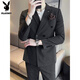 Playboy double-breasted suit suit men's plus size groom wedding dress three-piece youth business formal casual suit khaki suit + pants L (110-120Jin Jin equals 0.5 kg)
