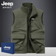 JEEP SPIRIT Outdoor Jeep Vest Men's Autumn and Winter New Multi-Pocket Workwear Loose Fishing Vest Men's Jacket Mountaineering Suit Army Green L