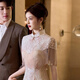 In the season, champagne-colored high-end dress, new Chinese-style engagement cheongsam, light luxury niche bride's toast dress, home-going out-of-house temperament, C89 latent pink 2XL