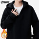 POUM fake two-piece velvet hooded sweatshirt men's winter thickened warm casual jacket HWY919 graphite black XL