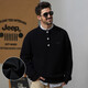 JEEP half-cardigan sweater, autumn and winter warm, thermal storage and breathable men's sweater, Henry collar high elastic men's knitted sweater, pure black M