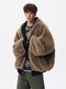 OEMG reversible imitation rabbit fur mountain carving cotton jacket for men in autumn and winter, thickened warm trendy brand jacket, brown color, reversible XL, recommended 110-130Jin Jin equals 0.5kg