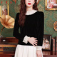 FSAT French style gold velvet top, noble and stylish black shirt, women's 2025 new autumn and winter European shirt, black XL 115-125Jin Jin is equal to 0.5 kg