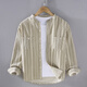 Capti Henry collar striped long-sleeved shirt men's spring and autumn trendy casual all-match shirt jacket men's inch shirt top Khaki M