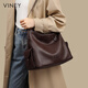 Viney cowhide tote bag women's bag large capacity crossbody bag shoulder birthday gift for girlfriend and wife brown high-end practical brand armpit bag fashionable light luxury versatile commuting casual bucket bag