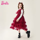 Barbie girls New Year's greetings winter skirt high-end princess dress red dress girl red birthday dress BY017
