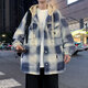 2025 Spring, Autumn and Winter New Plaid Jacket for Men and Teenagers Hooded Hong Kong Style Trendy Handsome Hooded Baseball Jacket Gray XL