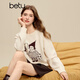 Betu Women's 2025 Winter New Sweater Fun Pattern Round Neck Simple Slim Top Women 2511T52 Light Apricot M