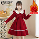 Piggy Banner (PEPCO) girls winter red dress stylish plus velvet children's clothing winter skirt little girl princess dress red 120