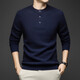 BESNOS Light Luxury Pure Cashmere Sweater Men's Thickened Winter Henley Neck Sweater Round Neck Casual Warm Knitted Bottoming Shirt Navy Blue XL (180)