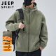 JEEP SPIRIT Jeep Polar Fleece Hooded Jacket Men's Autumn and Winter Cardigan Sweater Jacket Men's Thickened Top Bean Green XL