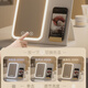 Mirror makeup mirror LED with light portable folding desktop desktop student dormitory home travel white large size three-button control folding portable -4800AH