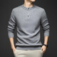 BESNOS Light Luxury Pure Cashmere Sweater Men's Thickened Winter Henley Neck Sweater Round Neck Casual Warm Knitted Bottoming Shirt Navy Blue XL (180)