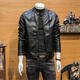 Spring and Autumn Leather Men's High-end Motorcycle Jacket 2025 Spring Trendy and Handsome Men's High-End Stand-up Collar Leather Jacket Black 2XL Recommended Weight 130-145Jin Jin is equal to 0.5 kg