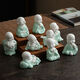 Lakeside Residence Celadon Big Belly Maitreya Buddha Tea Pet Ornament Can Raise Cute Laughing Buddha Little Monk Flower Pot Ornament Tea Set with Smile Always Open Celadon