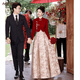 Meianjia new Chinese toasting dress bride's new red wedding engagement dress skirt women's winter long-sleeved winter wine red M