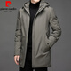 Pierre Cardin mid-length cotton coat men's winter hooded casual thickened warm cotton coat young and middle-aged men's winter cotton-padded jacket trendy black 2XL 185