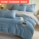 Mercury series 180 count high-end embroidered milk velvet bed four-piece set Class A baby velvet children's coral velvet quilt cover plus velvet Coco Bear - sea salt blue + light gray antistatic + thickened + no shedding 1.5m fitted sheet four-piece quilt cover 220*240 antistatic + thickened + no shedding