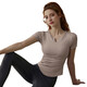 Women's summer Pilates training sports short-sleeved T-shirt suit fitness top with chest pad yoga wear, brown short-sleeved XL