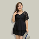 Plus size swimsuit for women 200Jin Jin is equal to 0.5kg Conservative cover of flesh and loose summer fat mm plus fat big breasts hot spring swimming equipment set Black swimming 3-piece set 3XL recommended 140-160Jin Jin is equal to 0.5kg