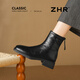 ZHR square toe short boots for women 2025 winter new style plus velvet style small short boots thin boots BL663A black 38