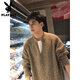 Playboy (PLAYBOY) Sweater Men's Cleanfit Henley Collar Winter Trendy Interior Loose Lazy Men's American V-neck Sweater Khaki Upgrade XL 130 to 145Jin Jin equals 0.5kg Can be worn
