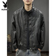 Playboy autumn and winter 2025 new handsome PU leather jacket men's autumn stand-up collar loose American top pilot leather jacket black gray plus velvet L suitable weight 130-145Jin Jin equals 0.5 kg